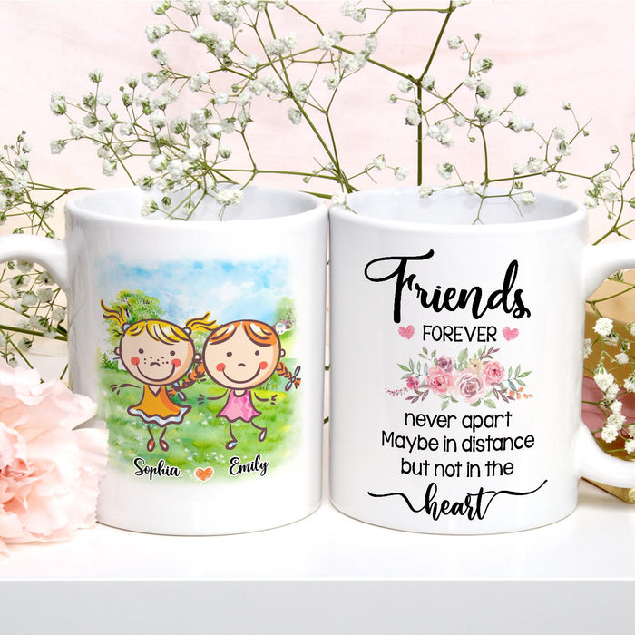 Personalized Ceramic Coffee Mug For Bestie BFF Friends Forever Cute Girls & Heart Print Custom Name 11 15oz Cup