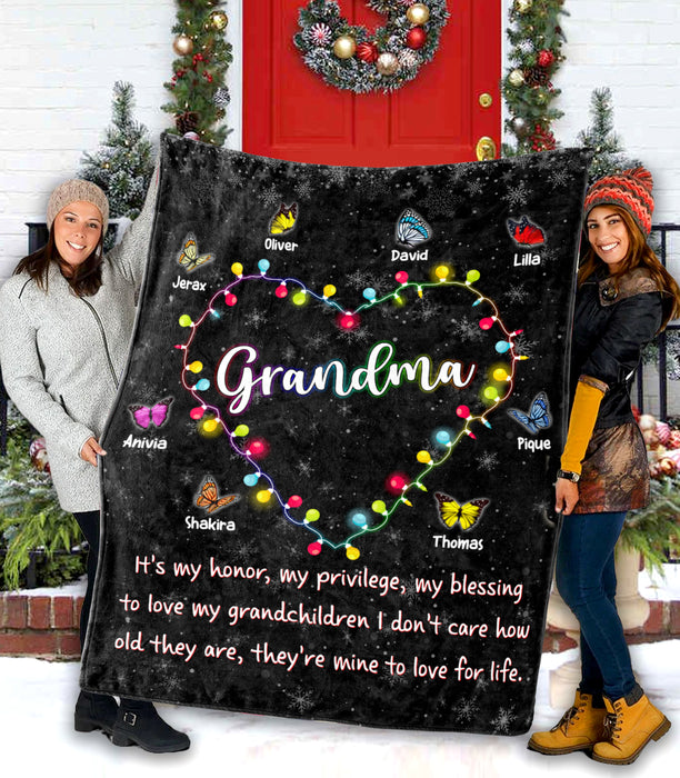 Personalized To My Grandma Blanket From Grandkids It's My Honor Heart Butterflies Snowflakes Custom Name Christmas Gifts