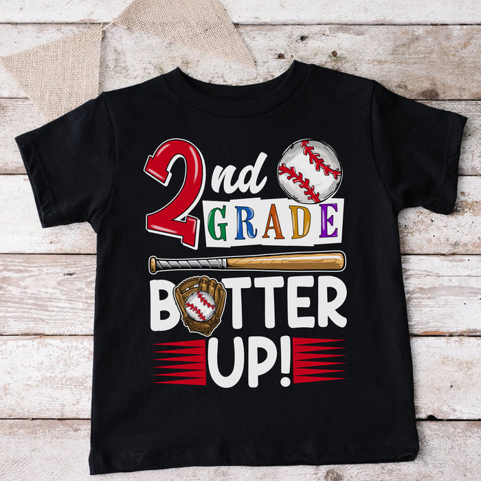 Personalized Kids T-Shirt For Baseball Lovers Colorful Design Glove Print Custom Grade Level Back To School Outfit