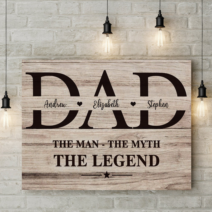 Personalized To My Dad Canvas Wall Art The Man The Myth The Legend Vintage Wooden Design Custom Name Poster Prints