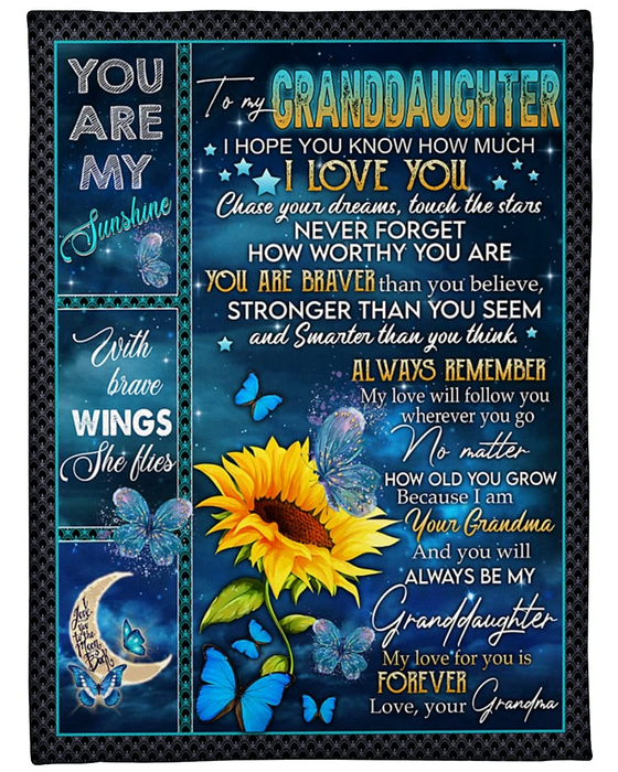 Personalized To My Granddaughter Blanket From Grandma I Hope You Know How Much I Love You Sunflower & Butterfly Printed