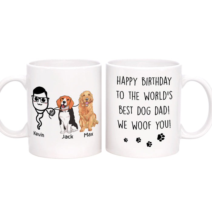 Personalized Ceramic Coffee Mug For Dog Dad Happy Birthday We Woof You Sperm & Dog Print Custom Name 11 15oz Cup