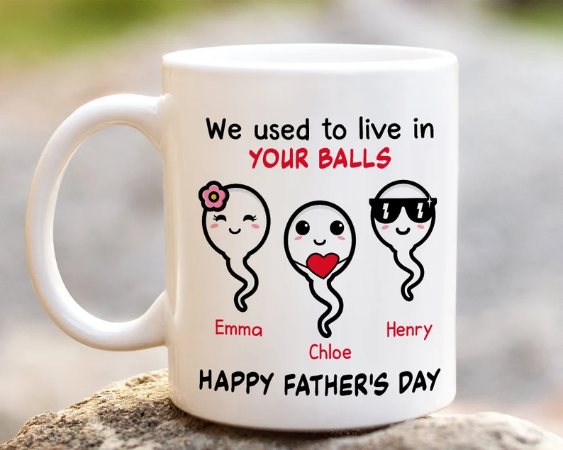 Personalized Ceramic Coffee Mug For Dad We Used To Live In Your Balls Funny Sperm Print Custom Kids Name 11 15oz Cup