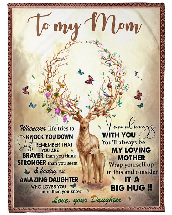 Personalized Blanket To My Mom From Daughter Beautiful Butterfly & Deer Print Custom Name Mother's Day Blanket