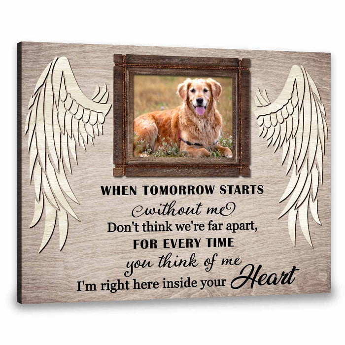 Personalized Memorial Canvas Wall Art For Loss Of Cat Dog Don't Think We're Far Apart Angel Wings Custom Name & Photo