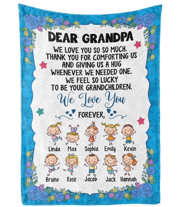 Personalized Blanket To My Grandpa From Grandkid Thank You For Comforting Flower & Cute Kid Custom Grandkids Name