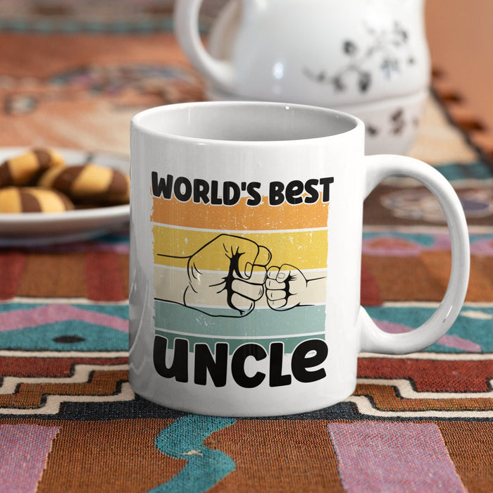 Novelty Coffee Mug For Uncle From Niece Nephew World's Best Uncle Vintage Fist Bump White Cup Uncle Gifts For Christmas