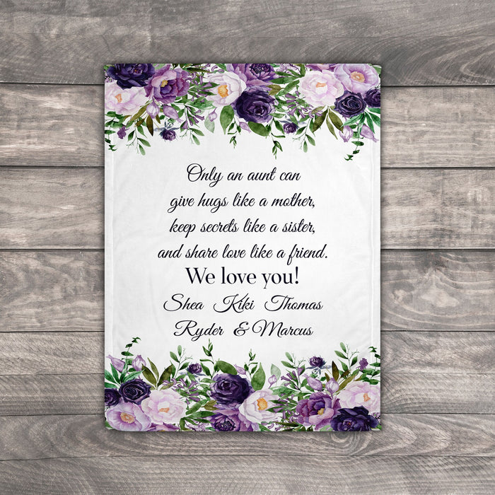 Personalized Purple Floral Blanket For Aunt We Love You Family Lovely Blankets Custom Kids Name