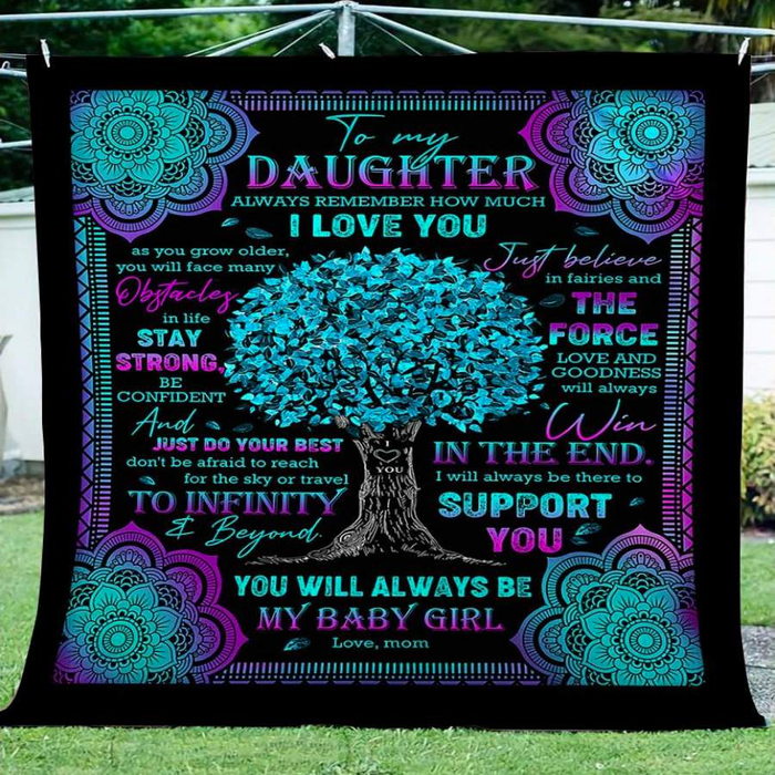 Personalized Mandala Fleece Blanket To My Daughter Freen Tree Art Printed Premium Blanket Custom Name