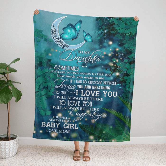 Personalized To My Daughter Blanket From Mom I Love You To The Moon And Back Butterfly Printed Blanket