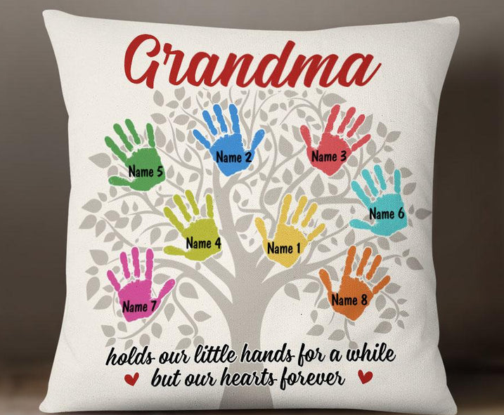 Personalized Square Pillow For Grandma Holds Little Hands For A While Custom Grandkids Name Sofa Cushion Christmas Gifts