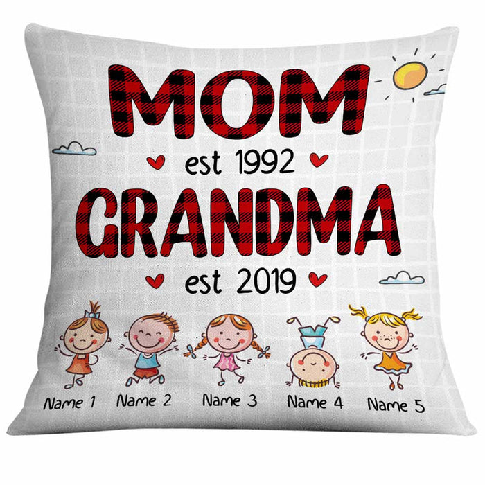 Personalized Square Pillow Gifts For Grandma Promote Red Black Checkered Custom Grandkids Name Sofa Cushion For Birthday