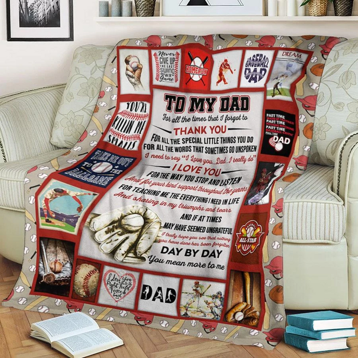 Personalized To My Dad Fleece Baseball Blanket From Kids For All The Times That Forgot To Thank You Sherpa Blanket