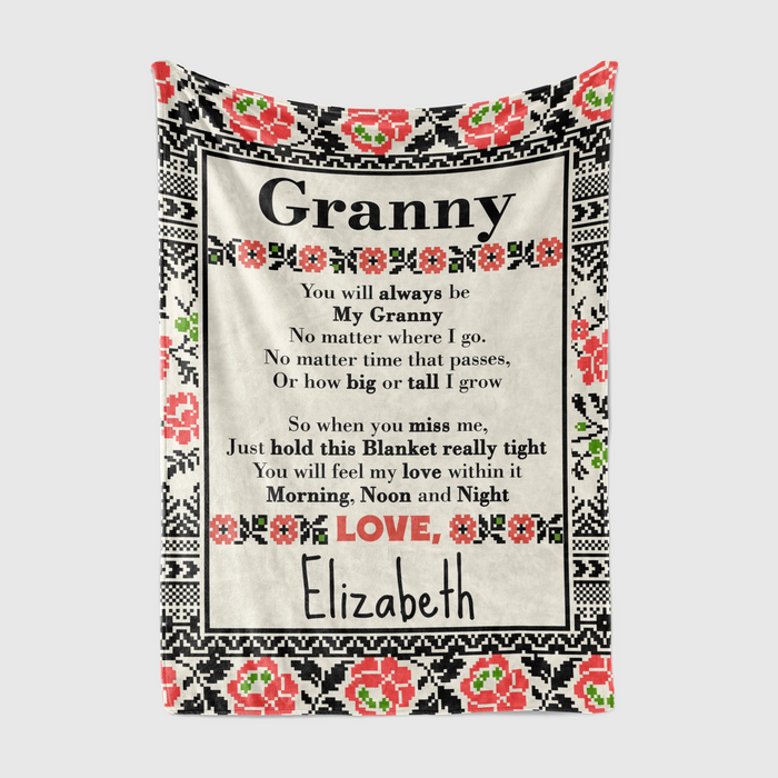 Personalized Vintage Pattern Fleece Blanket For Grandma Mom Granny Xmas Blanket Custom Nickname And Grandkids Name