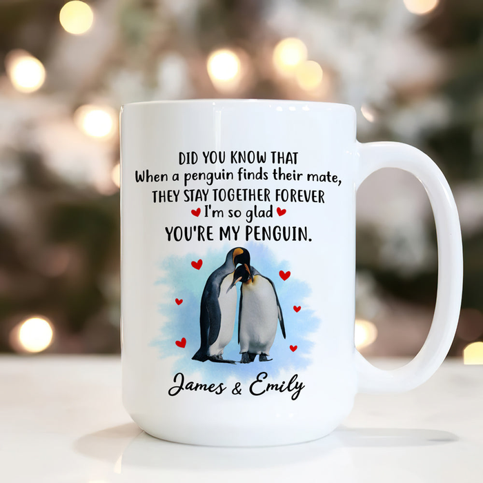 Personalized Coffee Mug Gifts For Couples Funny When A Penguin Find Their Mate Custom Name White Cup For Anniversary