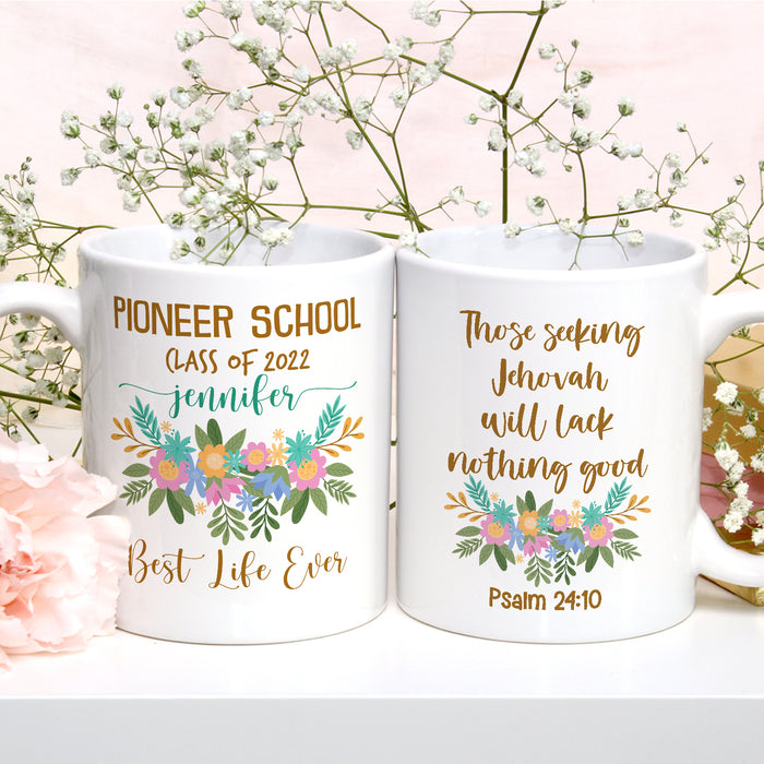 Personalized Back To School Mug Pioneer School Beautiful Flower Print Custom Year 11 15oz Ceramic Coffee Cup