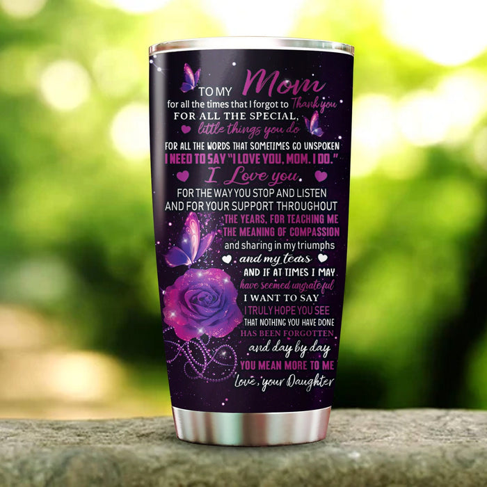 Personalized Tumbler To Mommy Kissing Silhouette Floral Butterflies Gifts For Mom Custom Name Travel Cup For Birthday