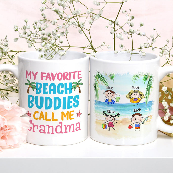 Personalized White Ceramic Coffee Mug For Grandma My Favorite Beach Buddies Custom Grandkids Name 11 15oz Cup