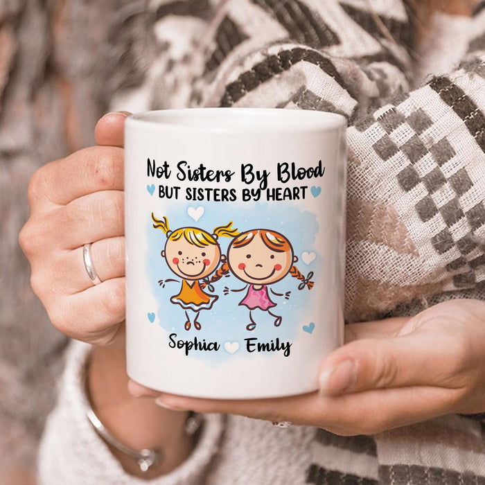 Personalized Ceramic Coffee Mug For Bestie BFF Not By Blood But By Heart Cute Girls Print Custom Name 11 15oz Cup