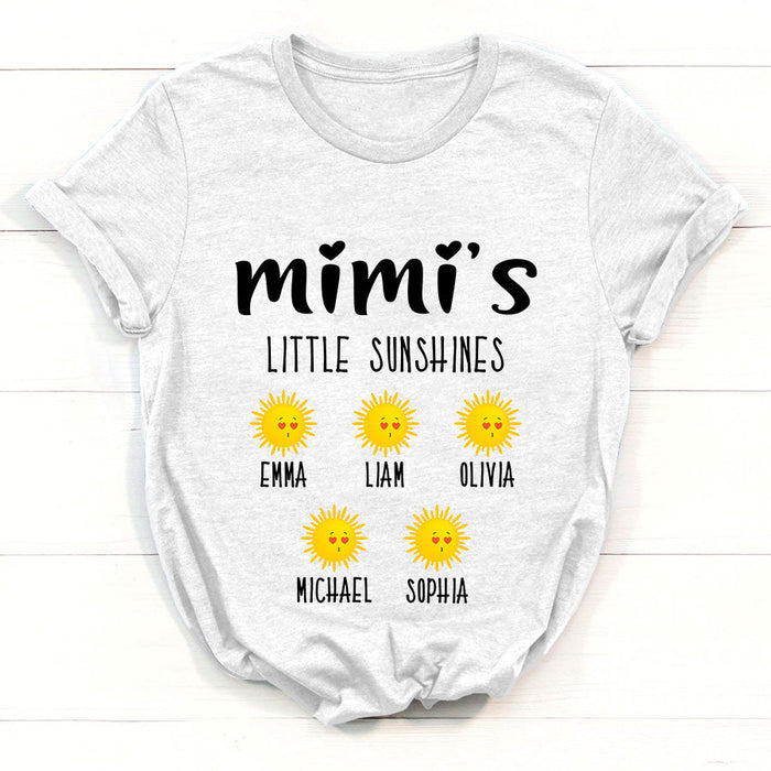 Personalized T-Shirt For Grandma Mimi's Little Sunshines Cute Sun With Funny Face Printed Custom Grandkids Name