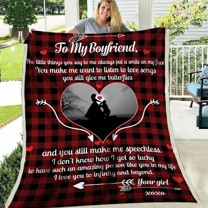 Personalized To My Boyfriend Blanket From Girlfriend Buffalo Plaid Heart With Arrow Custom Name Gifts For Christmas