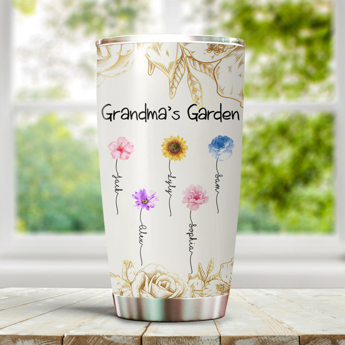 Personalized Tumbler Gifts For Grandmother Nana's Garden Cute Flower Custom Grandkids Name Travel Cup For Christmas