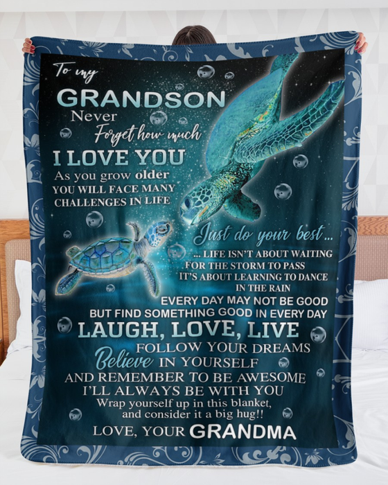 Personalized To My Grandson Blanket From Grandparents Never Forget That I Love You Sea Turtle Custom Name Birthday Gifts