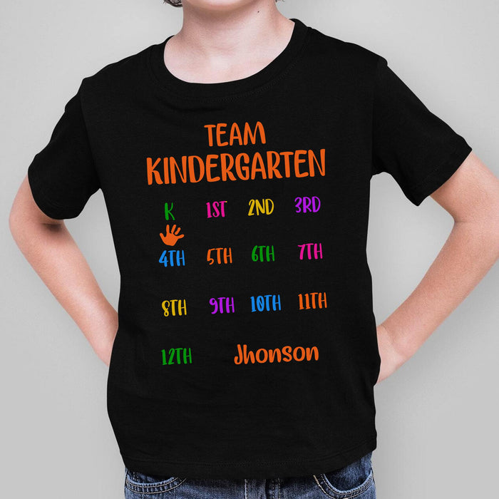 Personalized T-Shirt For Kids Team Kindergarten Grade Level Colorful Design Custom Name Back To School Outfit