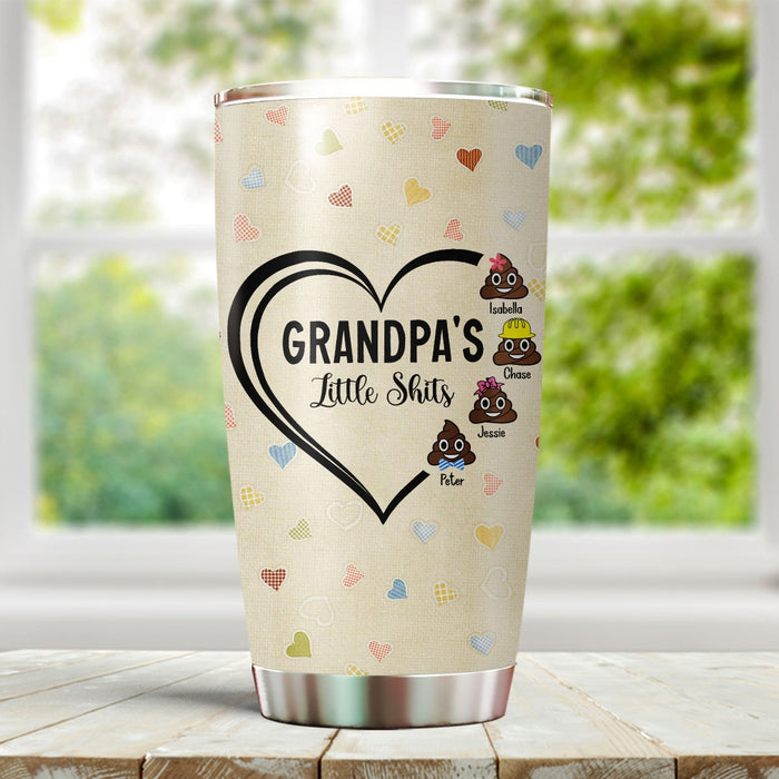 Personalized Tumbler For Grandpa From Grandkids Funny Little Shits Hearts Multi Theme Custom Name Travel Cup Xmas Gifts