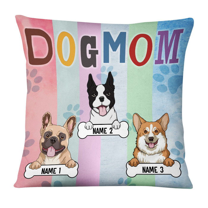 Personalized Square Pillow Gifts For Dog Lover Dog Mom Rainbow Color Custom Name Sofa Cushion For Birthday