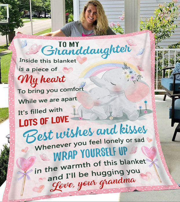 Personalized To My Granddaughter Lovely Elephants With Rainbow Fleece Sherpa Blanket From Grandma Custom Name