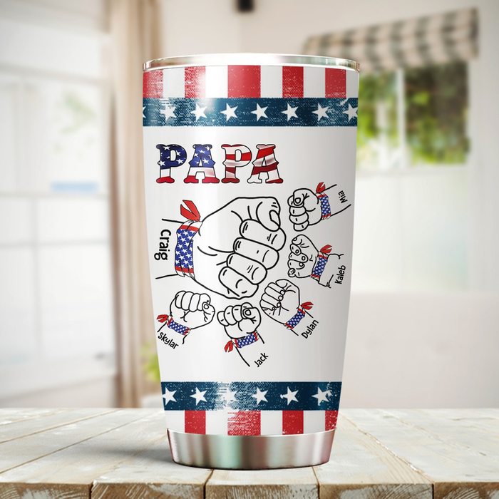 Personalized Tumbler For Grandfather From Grandchild Papa Fist Bump American Flag Custom Name Travel Cup Birthday Gifts