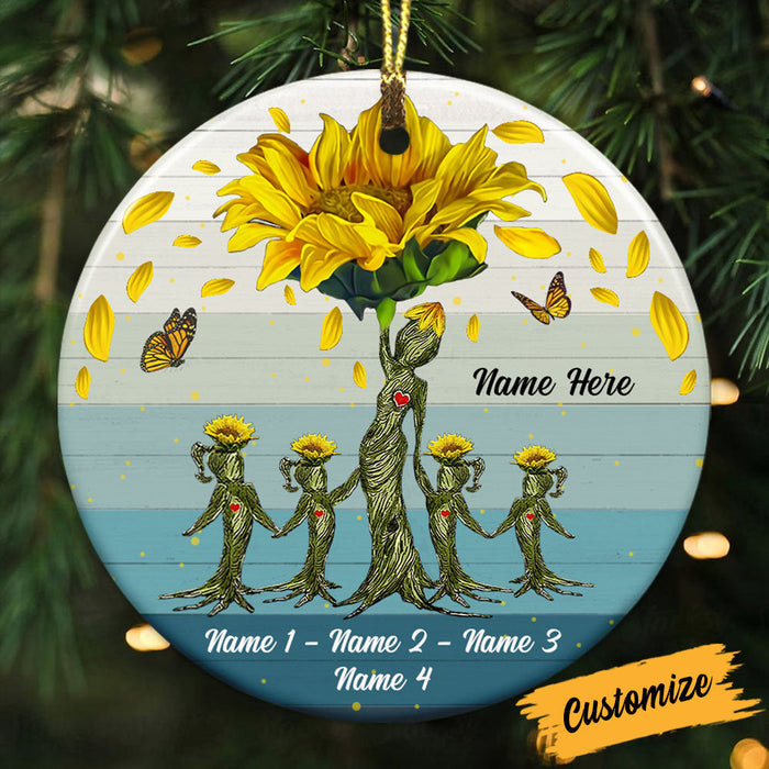 Personalized Ornament For Grandma From Grandkids Sunflowers Tree Root Yellow Butterflies Custom Name Gifts For Christmas