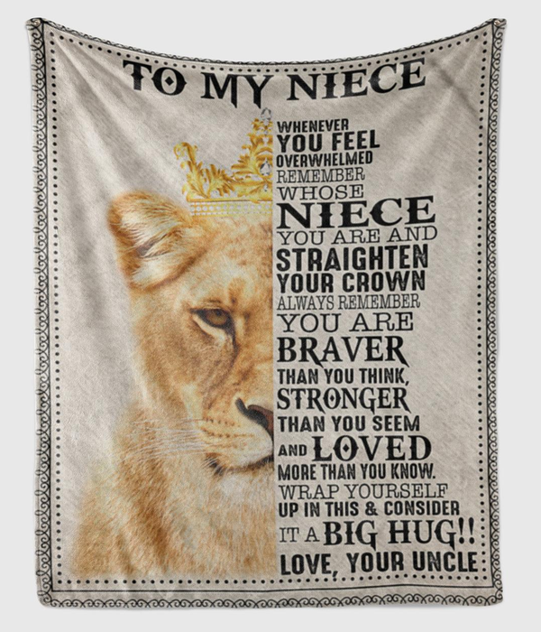 Personalized Fleece Blanket To My Niece Print Face Lion Love Quotes For Niece Customized Blanket Gift For Birthday Christmas Thanksgiving
