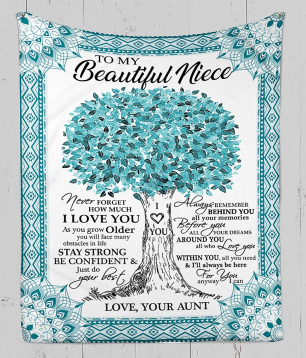 Personalized To My Niece Blanket From Aunt Never Forget How Much I Love You Blue Tree Printed Mandala Design