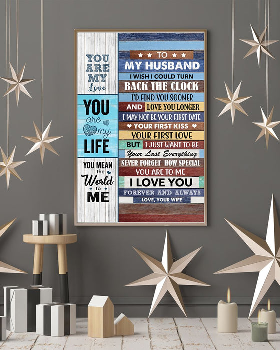Personalized To My Husband Canvas Wall Art From Wife You Mean The World To Me Blue Wooden Theme Custom Name Poster