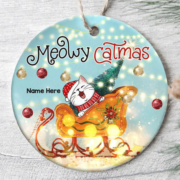 Personalized Ornament For Cat Owners Funny Meowy Catmas Santa’S Sleigh Custom Name Tree Hanging Gifts For Christmas