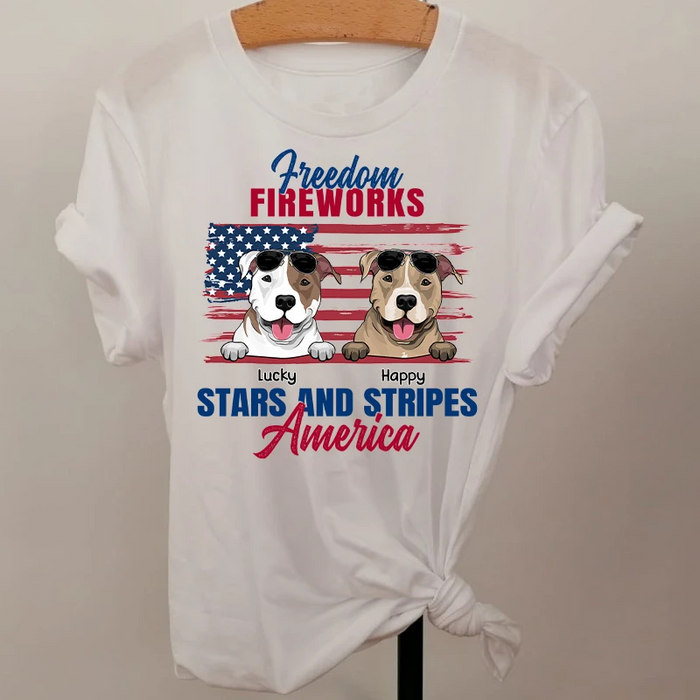 Personalized American Dog Shirts for Men Women Freedom Fireworks 4th Of July Tshirt Gifts for Doggy Lovers