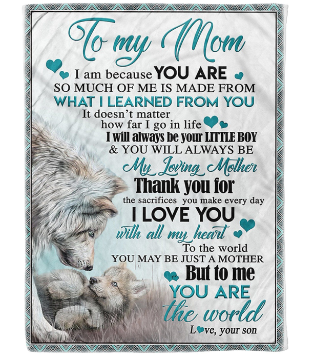 Personalized Fleece Blanket For Mom Print Wolf Family Customized Blanket Gifts For Birthday Christmas Thanksgiving Mother’s Day