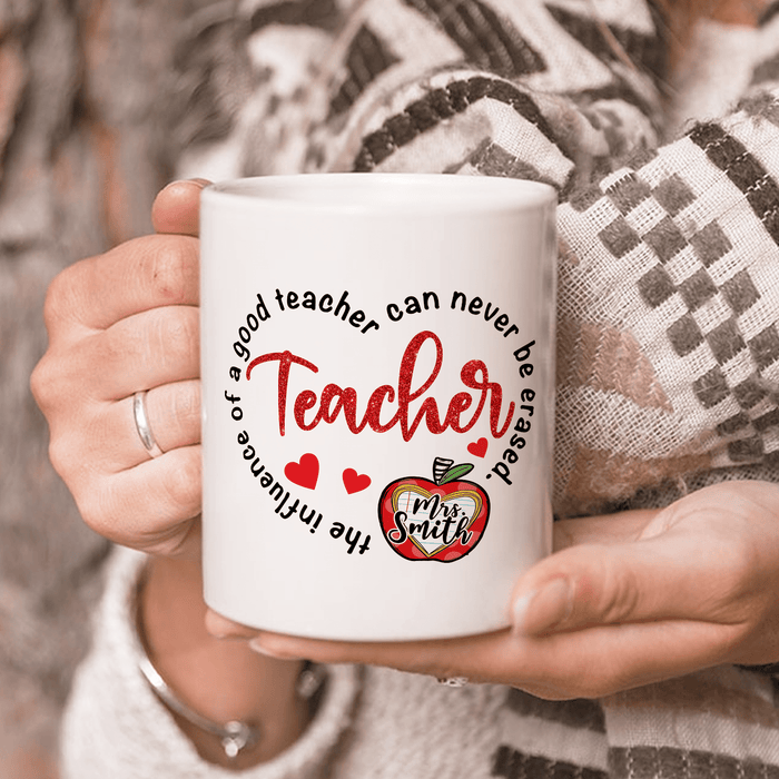 Personalized Coffee Mug For Teacher The Influence Of A Good Teacher Apple Custom Name White Cup Gifts For Back To School