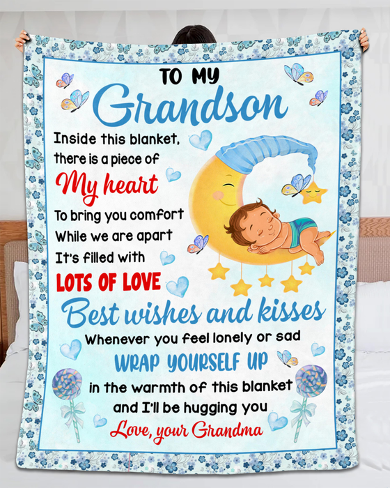 Personalized To My Grandson Blanket From Grandma Inside This Blanket There Is A Piece Of My Heart Sleeping Baby Printed