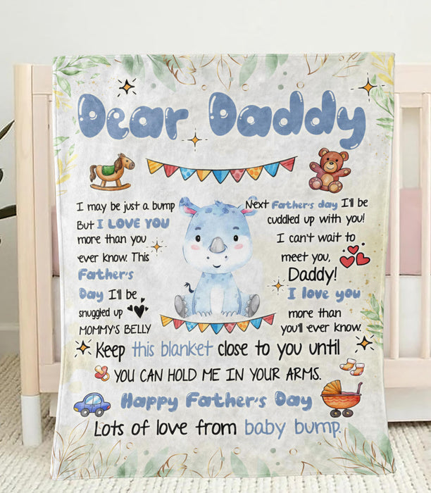 Personalized Blanket To My Dad From Baby Bump Happy Father's Day Funny Baby Rhino Cartoon Design Custom Name