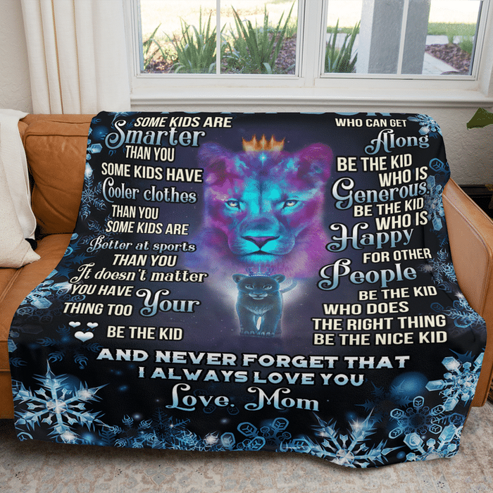 Personalized Fleece Blanket To My Son From Mom Some Kids Are Smarter Than You Snowflakes Old Lion And Baby Printed