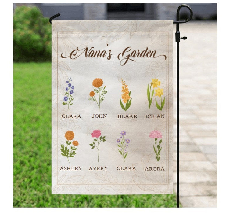 Personalized Garden Flag For Nana Nana's Garden Beautiful Flower Custom Grandkids Name Welcome Flag Gifts For Christmas