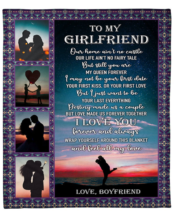 Personalized To My Girlfriend Fleece Sherpa Blanket From Boyfriend You Are My Queen Forever Happy Couple Moments Printed