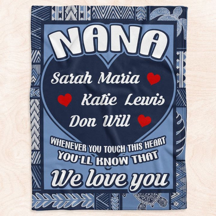 Personalized Blanket For Mom Grandma Aunt Whenever You Touch This Heart Turtle Printed Custom Grandkids Name