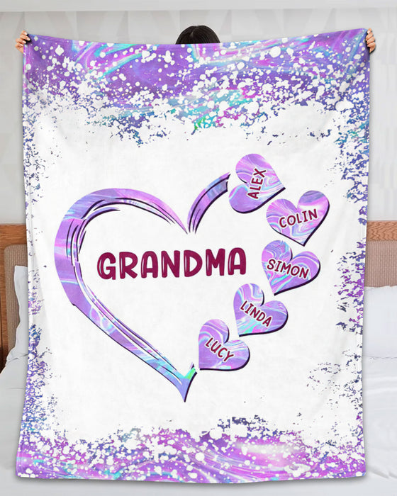 Personalized To My Grandmother Blanket From Grandkids Love Purple Heart Hologram Custom Name Gifts For Christmas