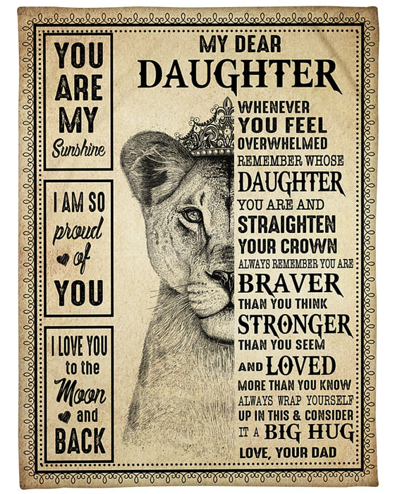 Personalized Blanket To My Daughter From Dad So Proud Of You Vintage Baby Lion With Crown Print Custom Name