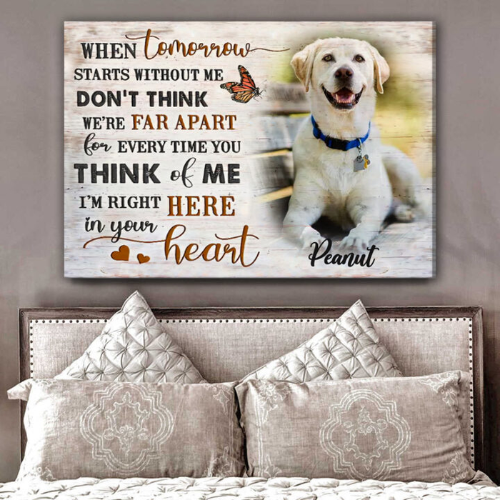 Personalized Memorial Canvas Wall Art For Loss Of Cat Dog I’M Right Here In Your Heart Butterflies Custom Name & Photo