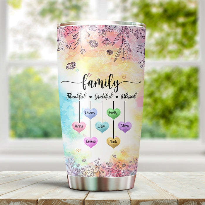Personalized Tumbler Gifts For Grandma Family Thankful Grateful Blessed Custom Grandkids Name Travel Cup For Christmas